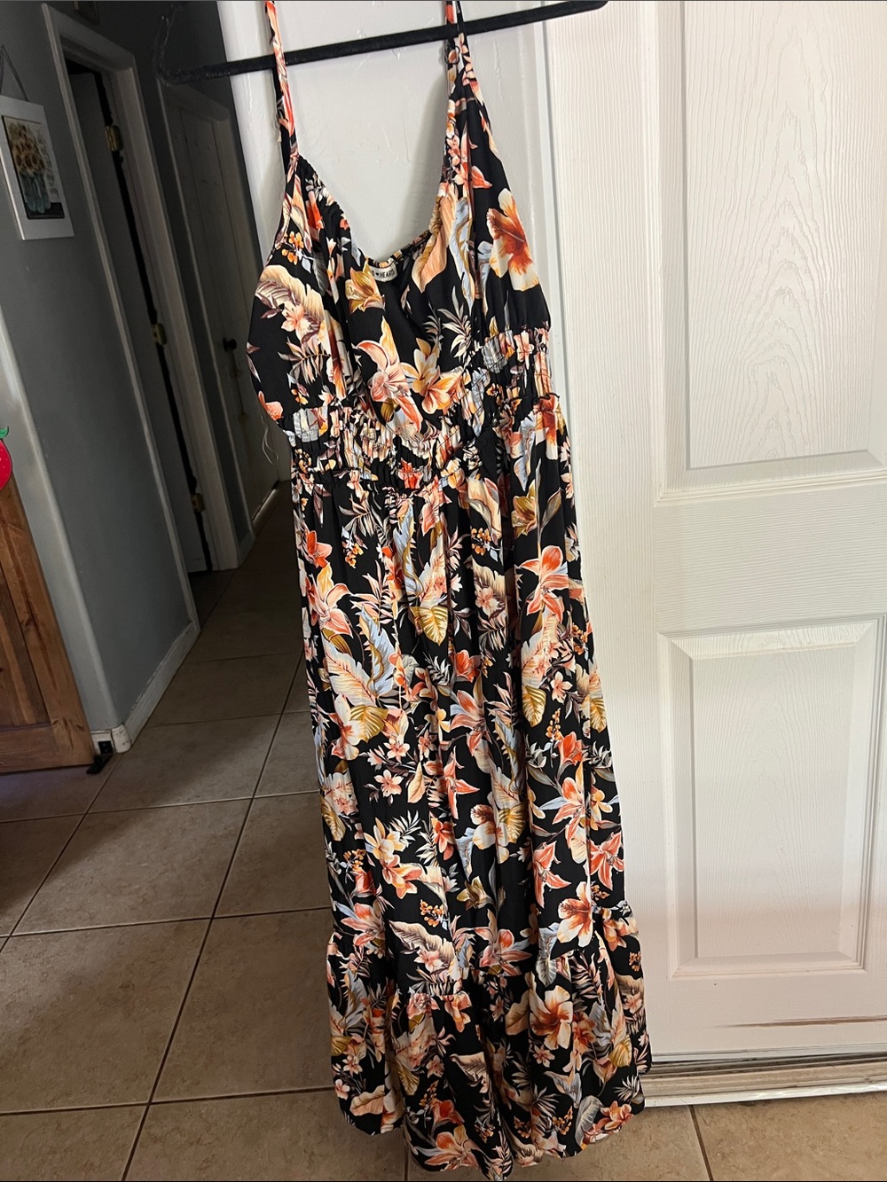 Inspired Hearts Black Maxi Dress with Orange and Cream Floral Print